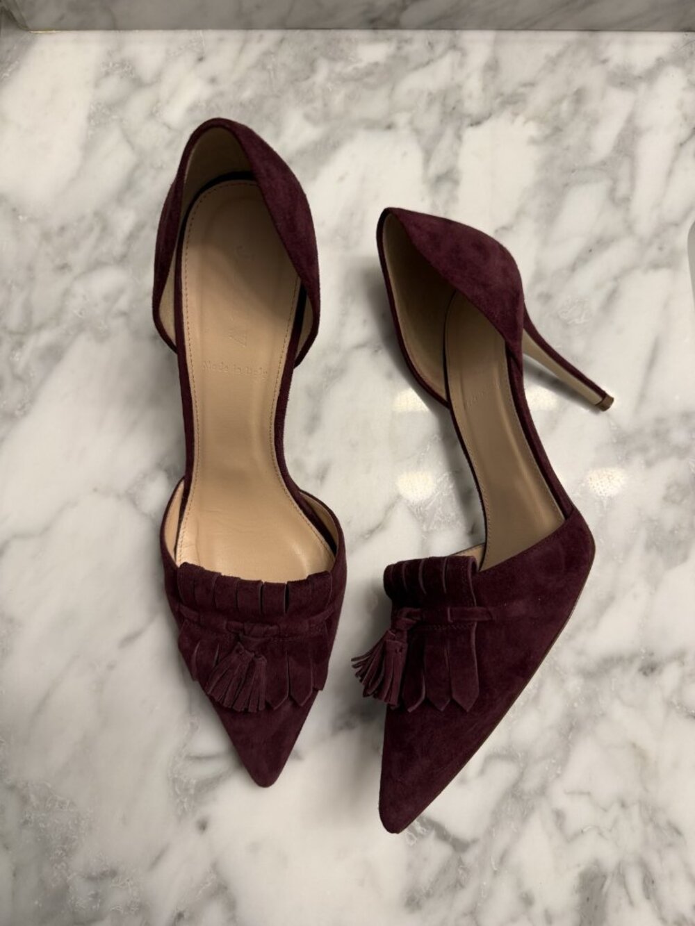 J.Crew Elsie Suede d'Orsay Fringe Pumps Vintage Cabernet 9